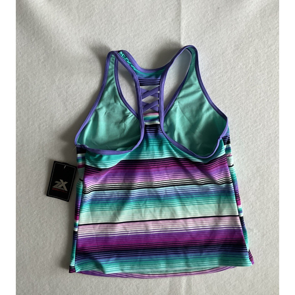 ZeroXposur Girls Sunrise Tankini Top in Pansy Size 14 Plus Multicolor Striped - Picture 3 of 7